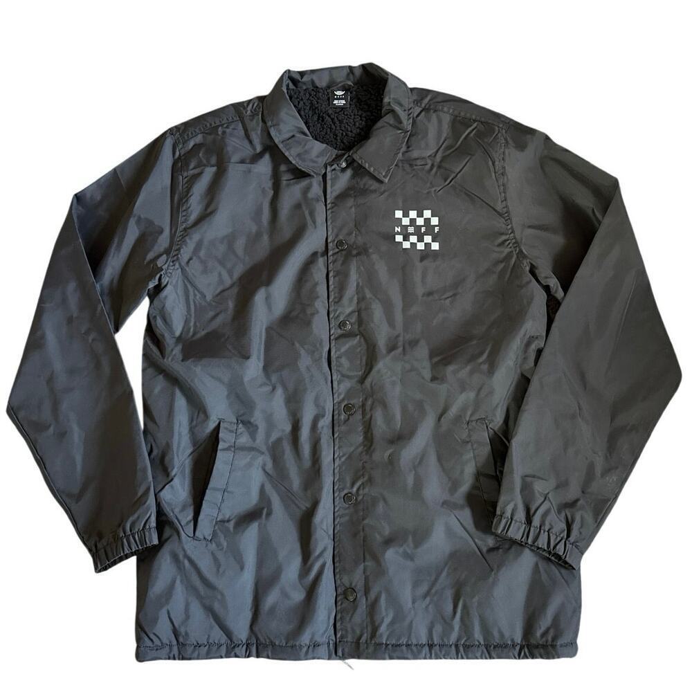 NWOT Men’s Neff Coach Jacket Black Lined Windbreaker Size XL